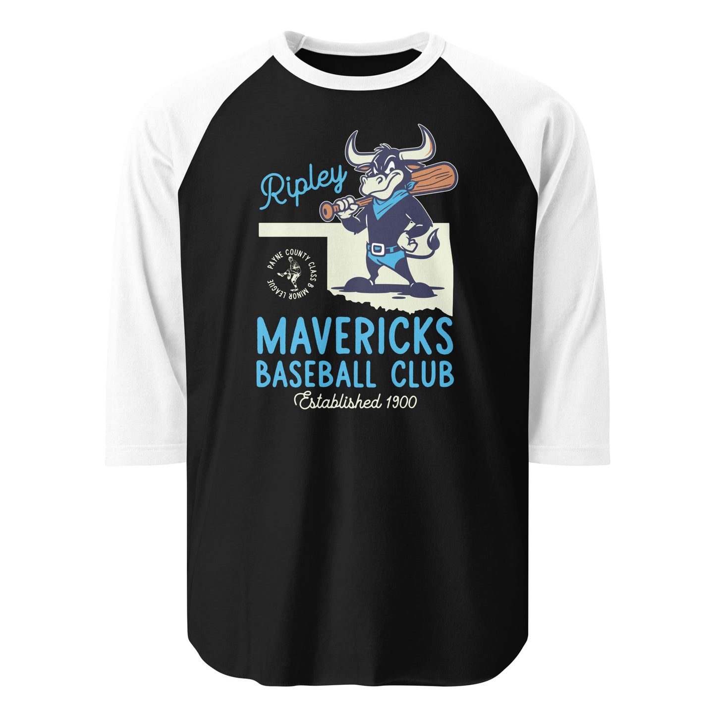 Unisex Ripley Mavericks Minor League Baseball Team-3/4 sleeve raglan shirt