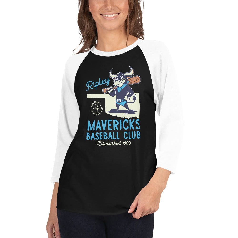 Unisex Ripley Mavericks Minor League Baseball Team-3/4 sleeve raglan shirt