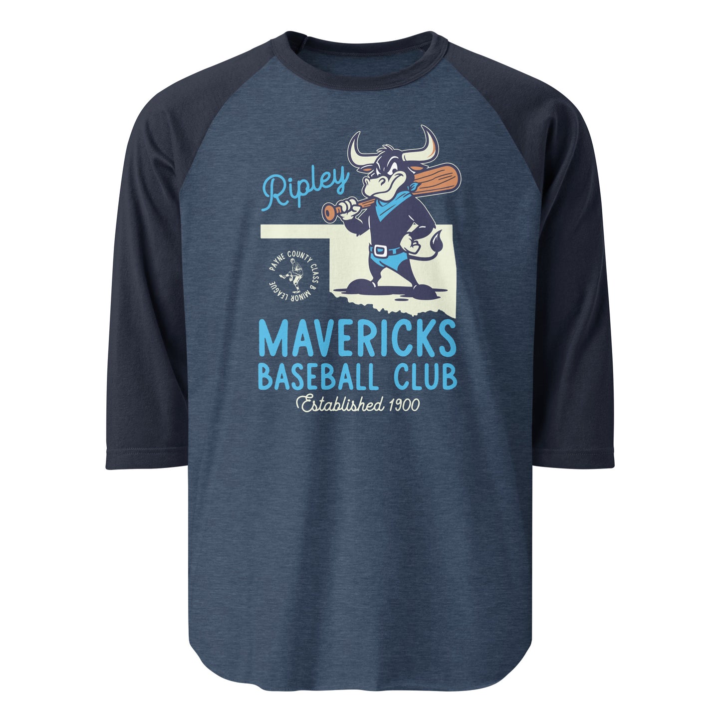 Unisex Ripley Mavericks Minor League Baseball Team-3/4 sleeve raglan shirt