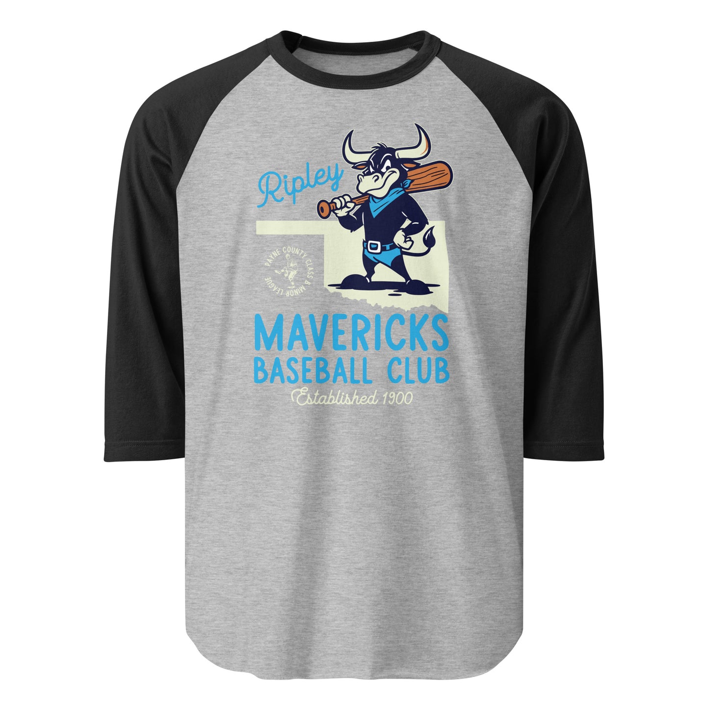 Unisex Ripley Mavericks Minor League Baseball Team-3/4 sleeve raglan shirt