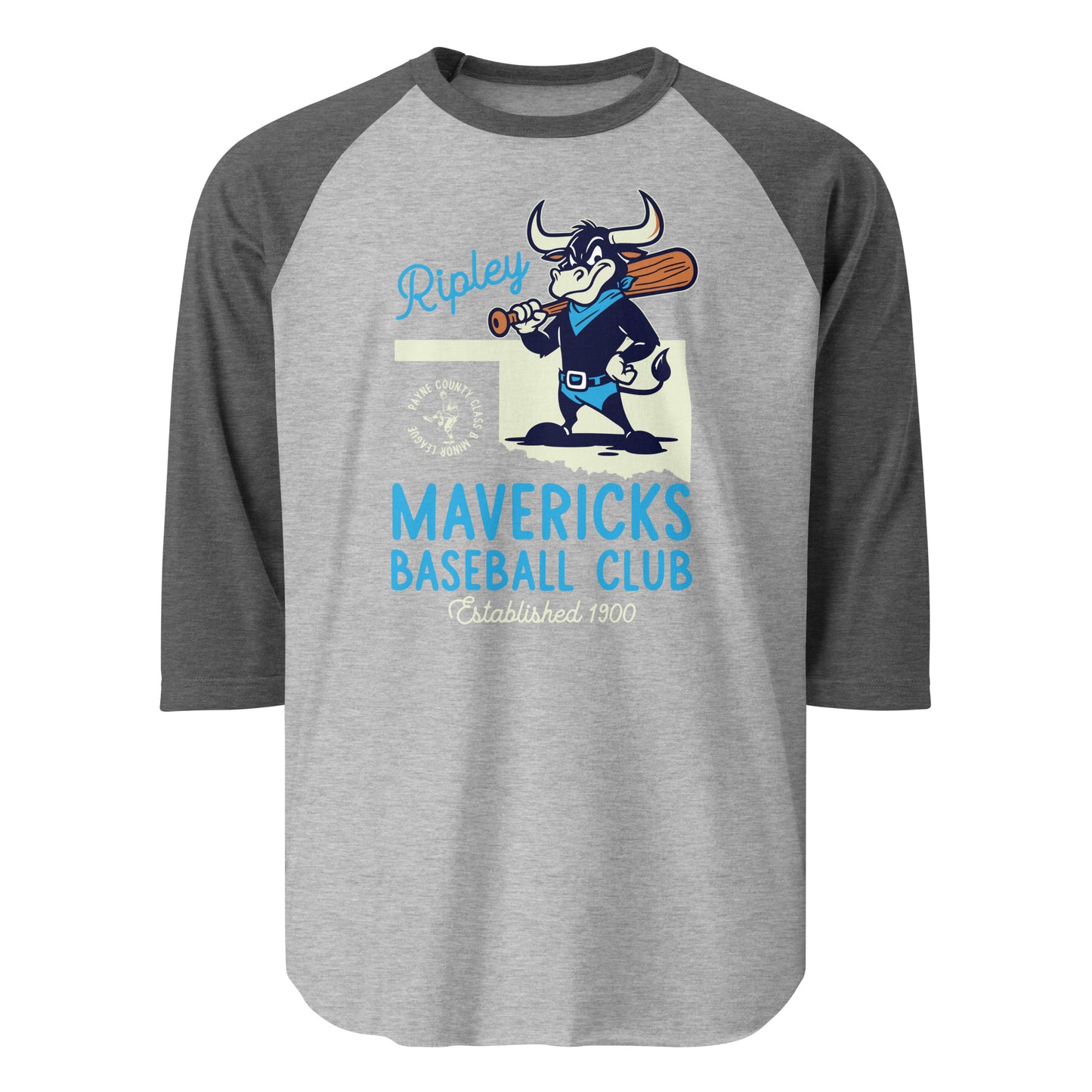 Unisex Ripley Mavericks Minor League Baseball Team-3/4 sleeve raglan shirt